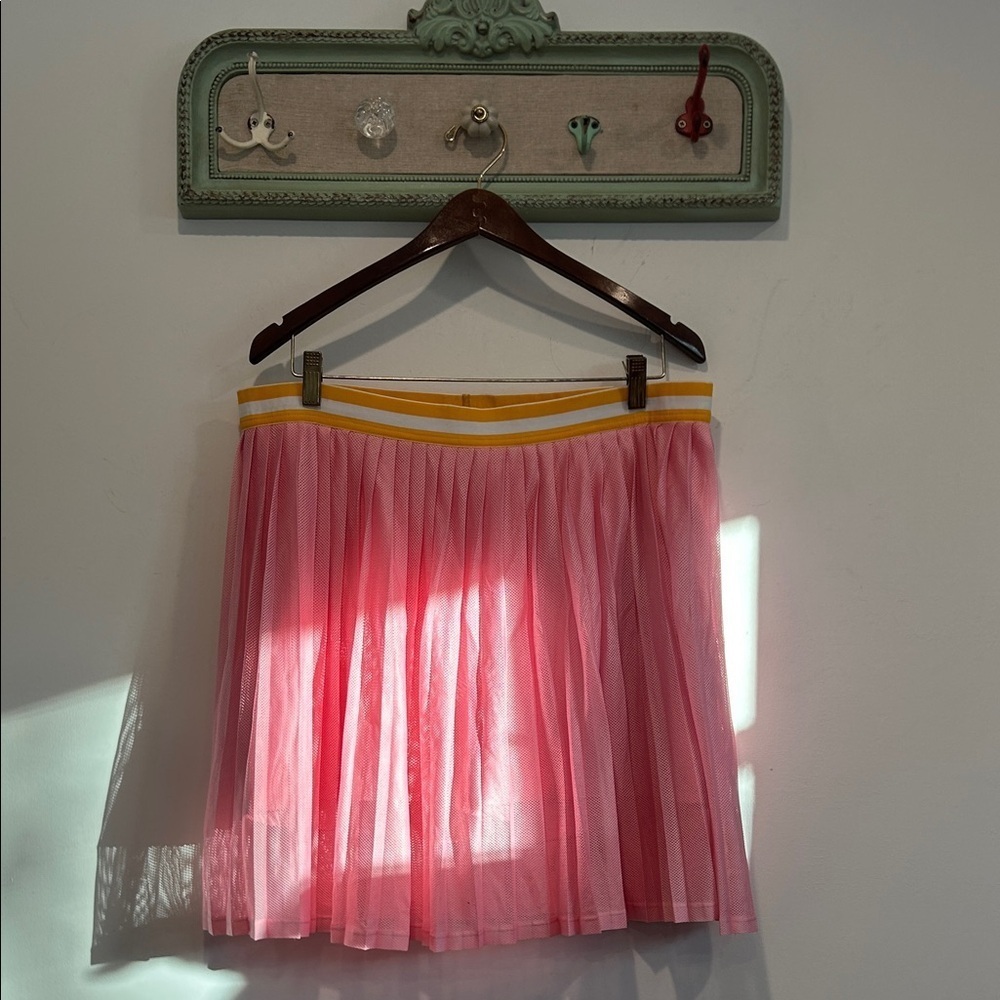 J. Crew Pink Activewear Mini tennis Skirt with Yellow Stripe women’s xl